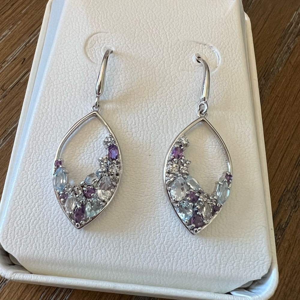 White and blue topaz sterling silver earrings